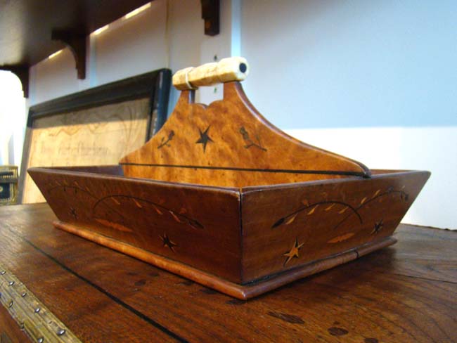 A beautiful 19th century whale ivory mounted inlaid burled maple cutlery tray — image 4